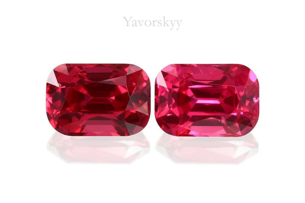 Match pair of red spinel cushion 1.25 carats front view photo