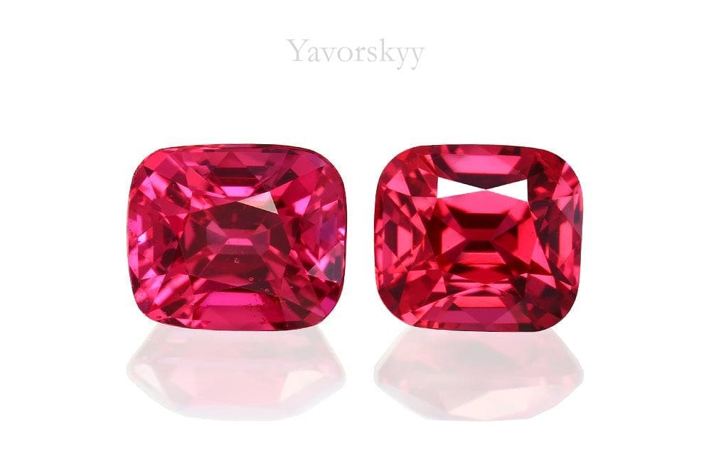 Top view photo of red spinel pair 1.31 cts cushion