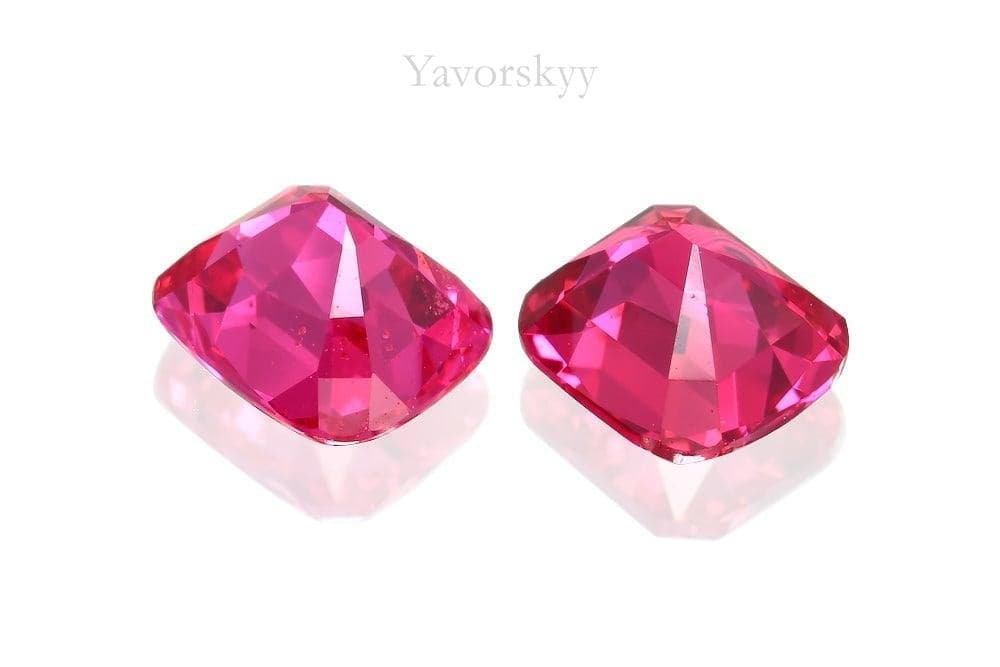 Bottom view photo of cushion red spinel 1.31 carats pair