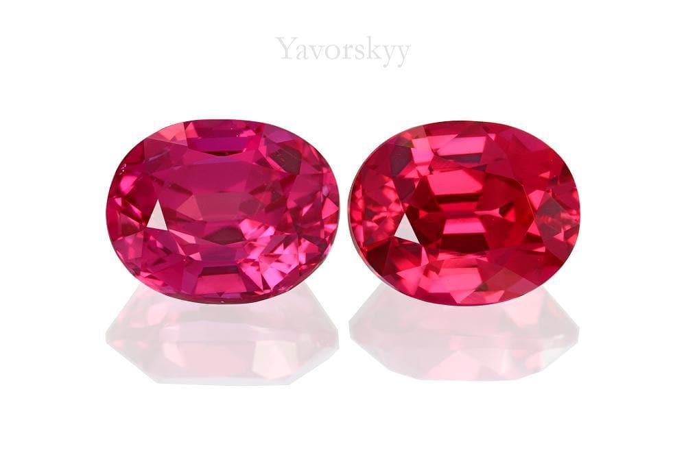 Match pair of red spinel oval 1.35 cts front view photo