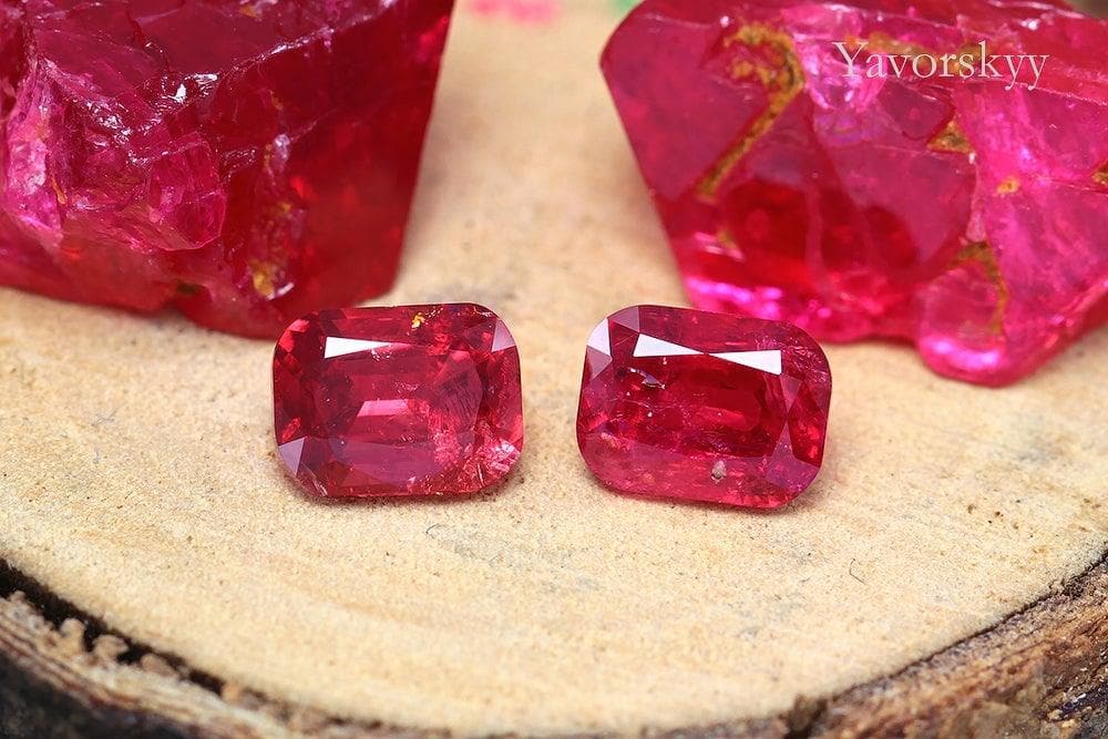 Matched pair red spinel cushion 1.40 cts front view photo