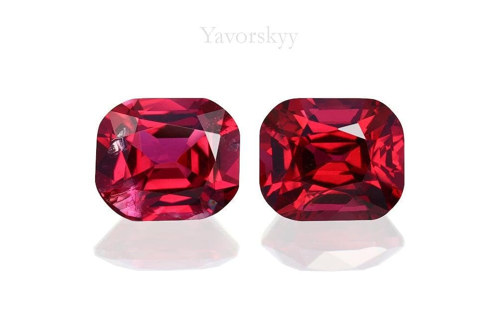 Top view image of matched pair red spinel 1.6 carats