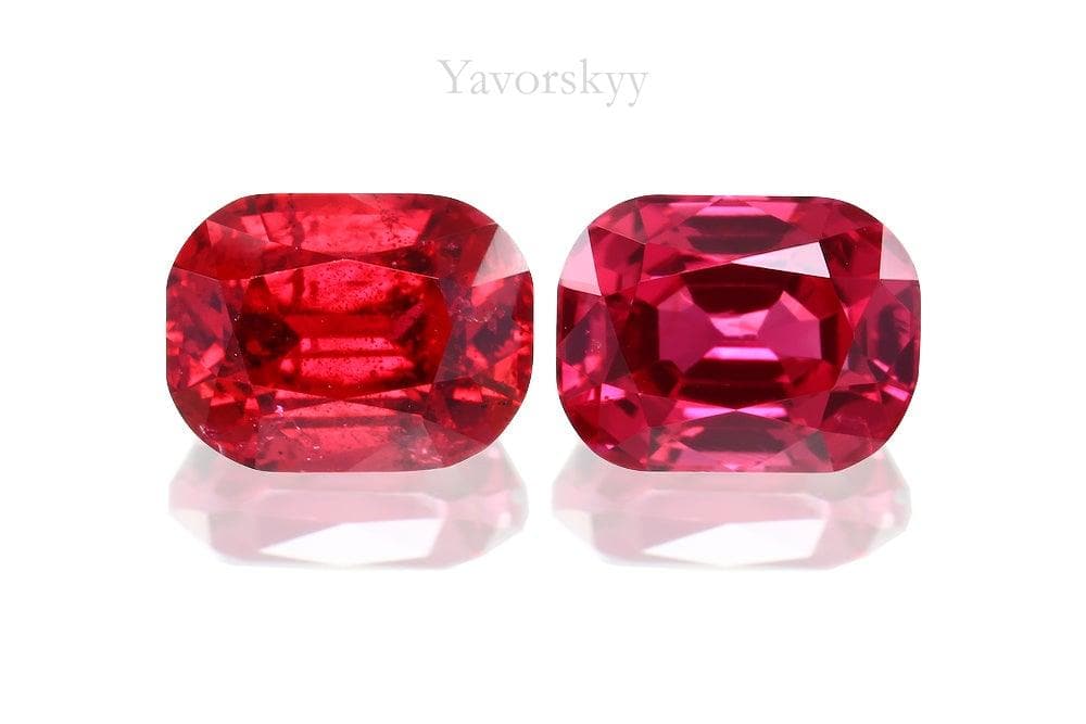 Top view photo of red spinel pair 1.61 cts cushion
