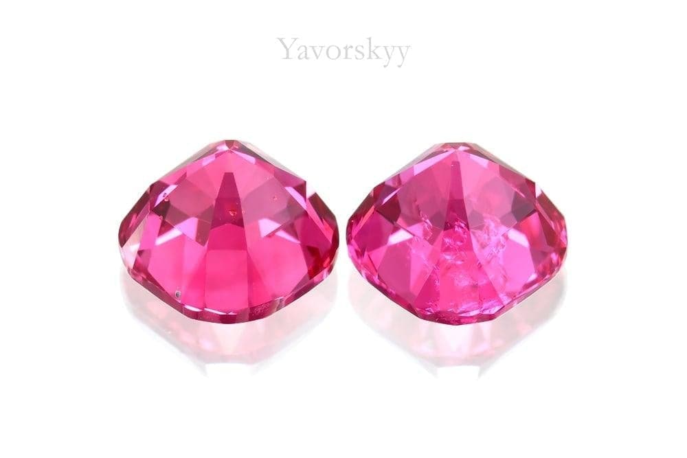 Bottom view photo of cushion red spinel 1.68 cts pair