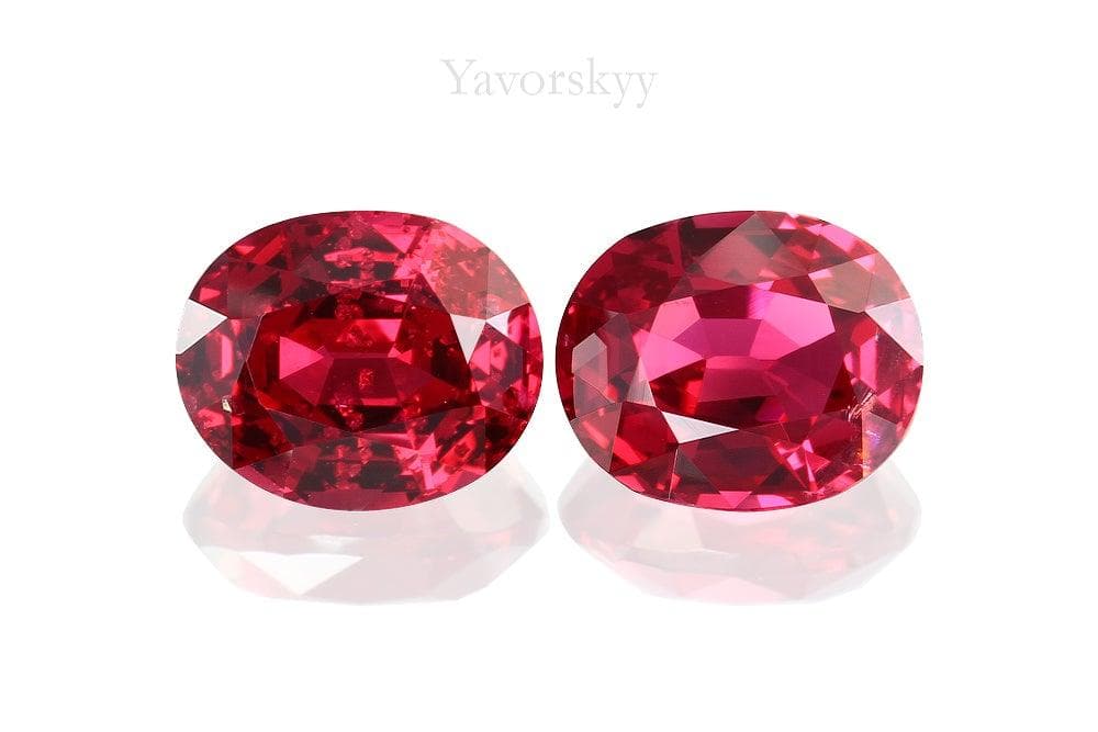 A matched pair of red spinel oval 1.85 carats front view photo