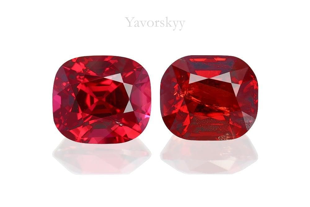Top view photo of cushion red spinel 2.04 cts pair