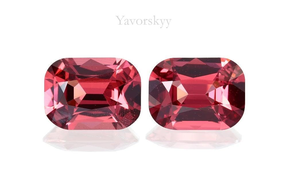 Matched pair of red spinel cushion 2.7 carats front view photo