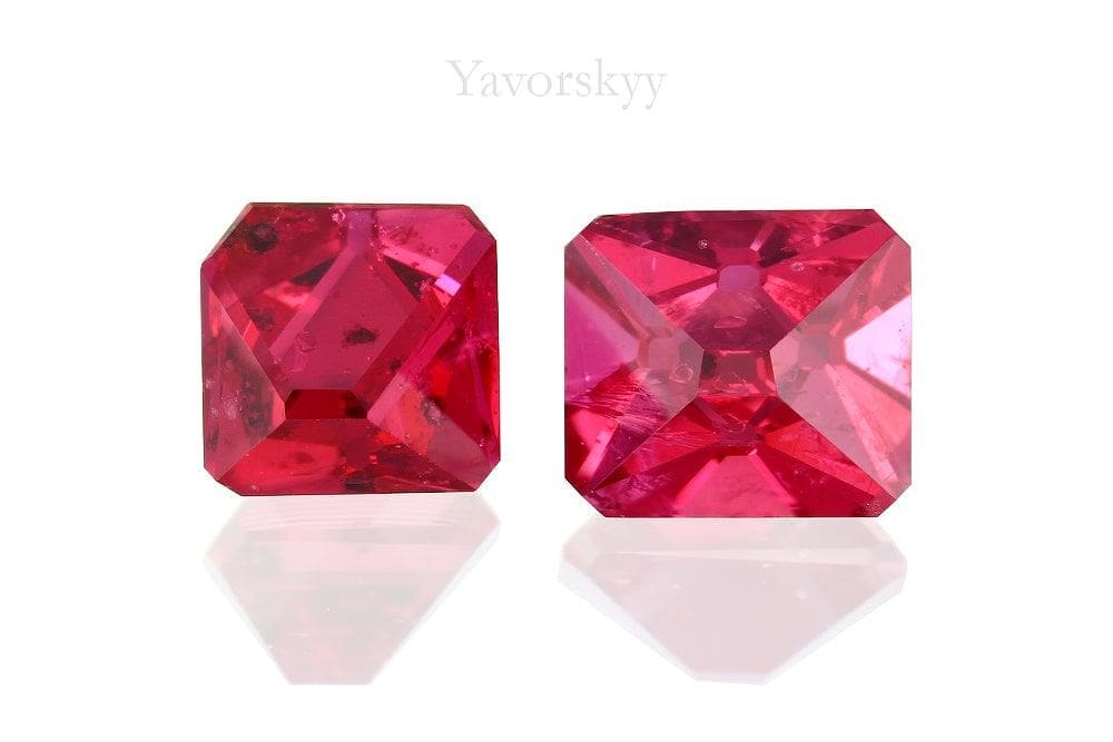 Top view image of angel cut red spinel 1.38 cts pair