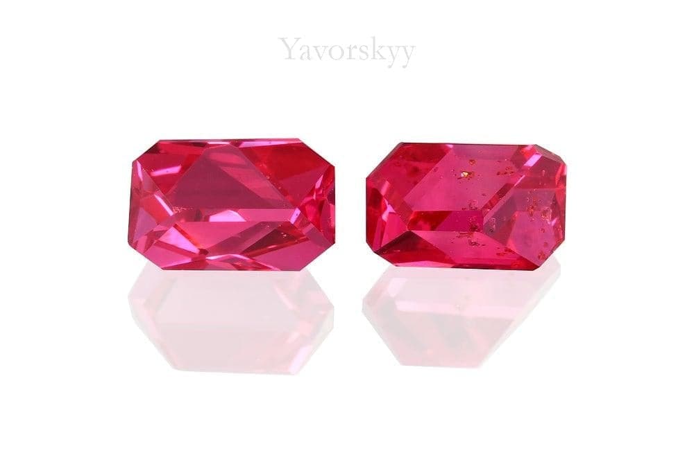 Front view picture of angel cut red spinel 1.61 cts pair