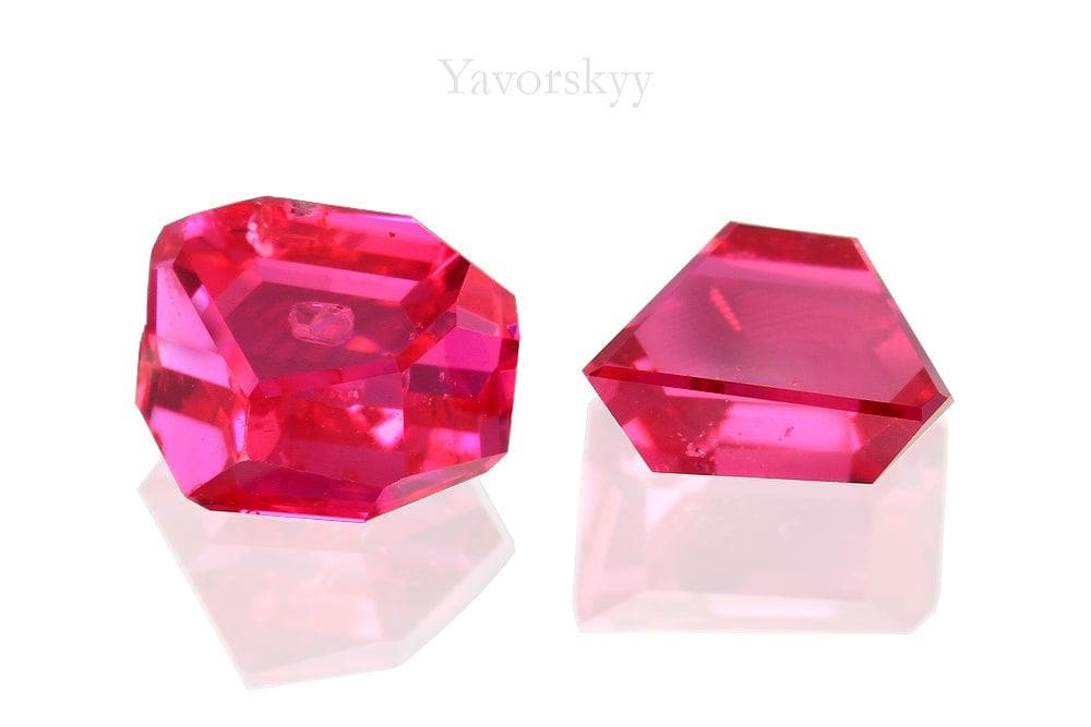 Top view photo of match pair of red spinel angel cut 2.16 cts