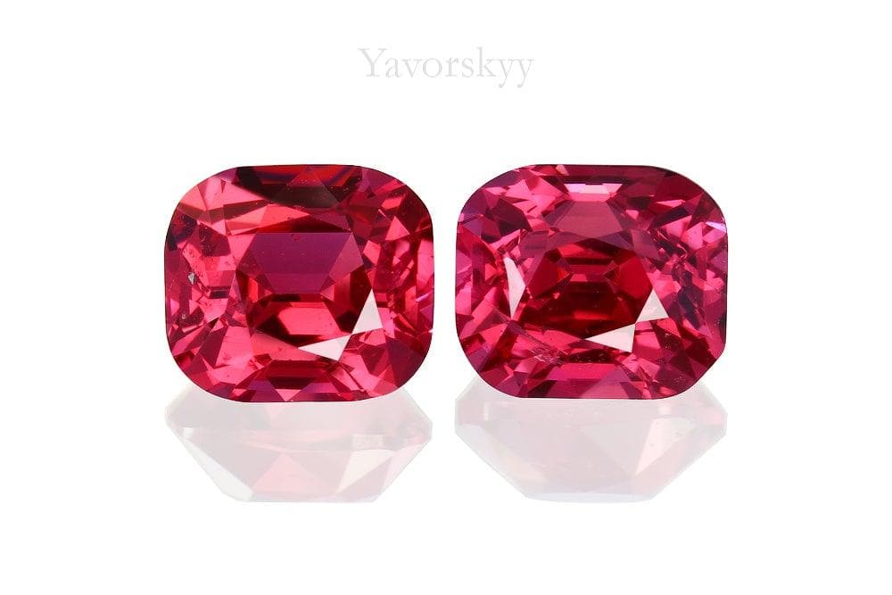 A match pair of red spinel cushion 1.13 carats front view photo
