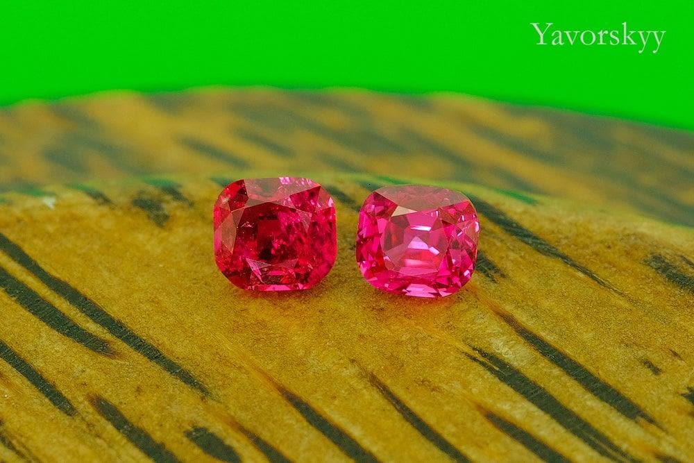 A matched pair of red spinel cushion 1.47 carats front view photo