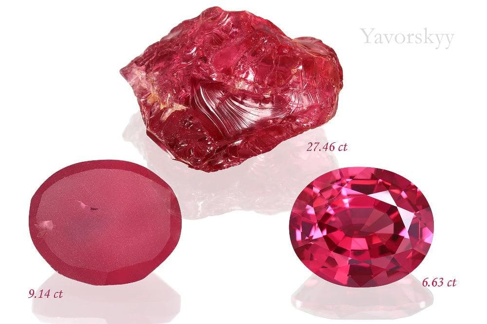 Photo of a beautiful red spinel 6.63 cts from rough to cut