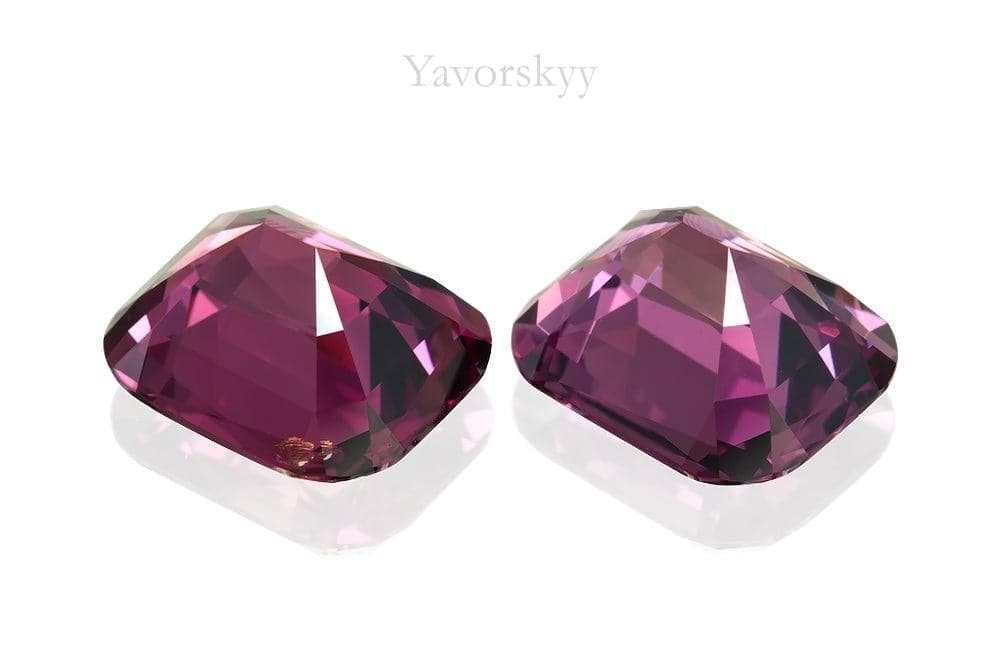 Bottom view image of rhodolite pair 11.53 cts cushion