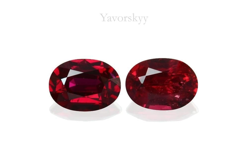 Front view photo of oval ruby 0.74 ct match pair