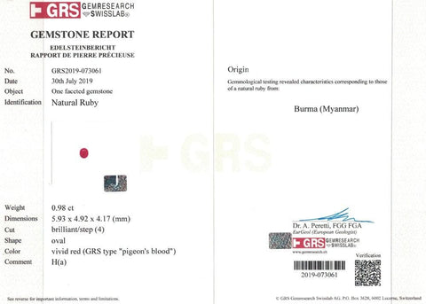 Certified Pigeon's blood Ruby