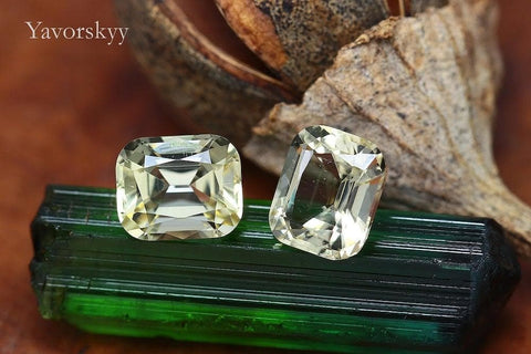 A matched pair of scapolite cushion 1.34 carats front view photo