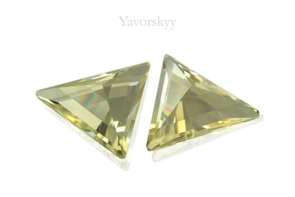 Match pair of yellow scapolite trillion 2.05 carats back view photo