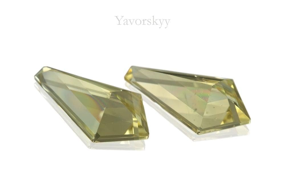 Pair of yellow scapolite fancy cut 3.74 carats back view photo 
