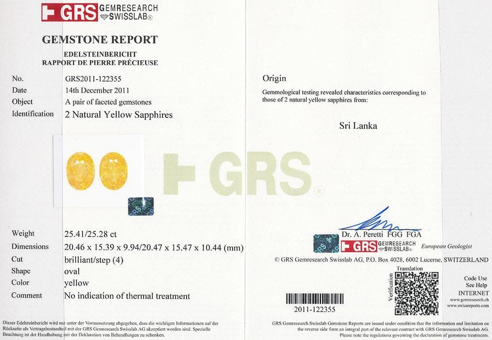 A GRS certificate picture of 50.69 cts sapphire 