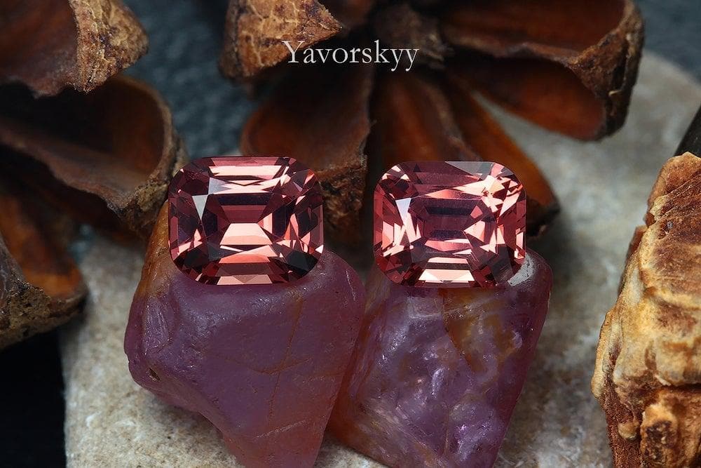 Top view picture of red spinel pair 1.7 cts cushion