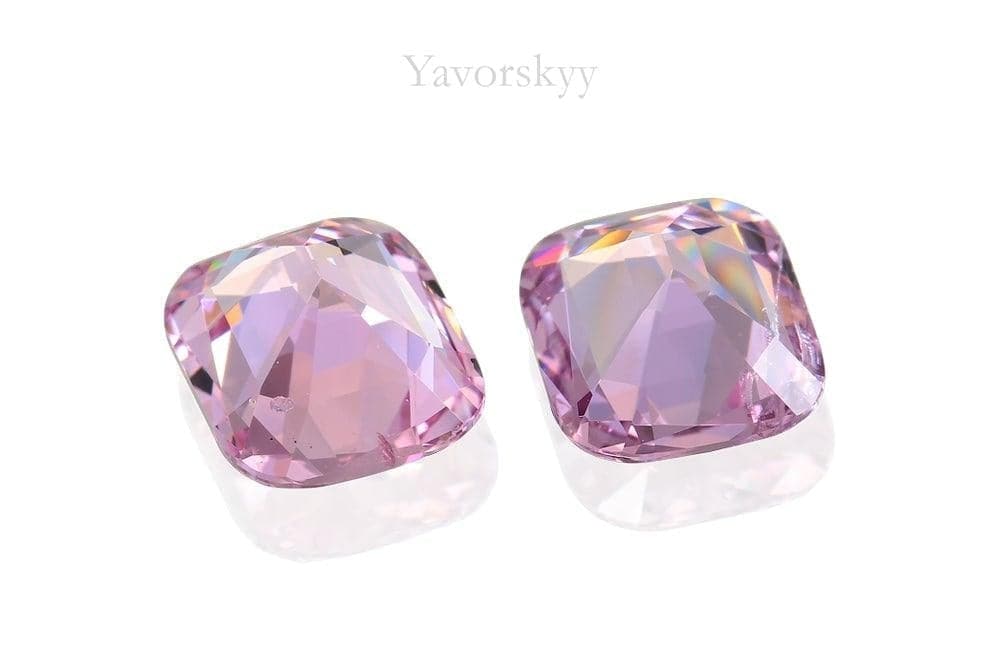 Bottom view photo of cushion pink spinel 1.9 cts pair