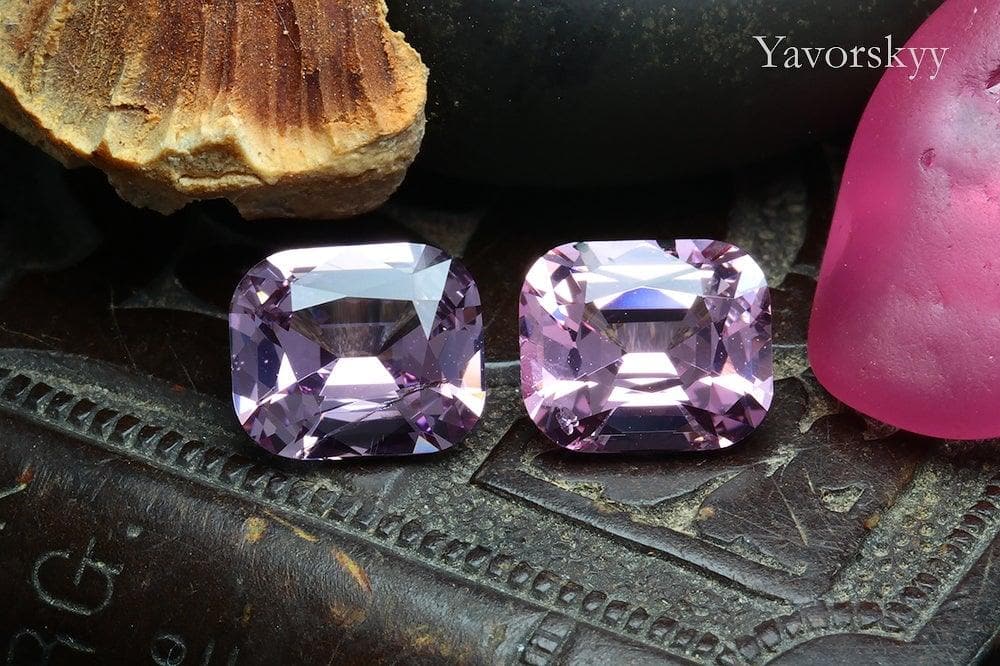 Top view photo of cushion pink spinel 1.9 cts pair