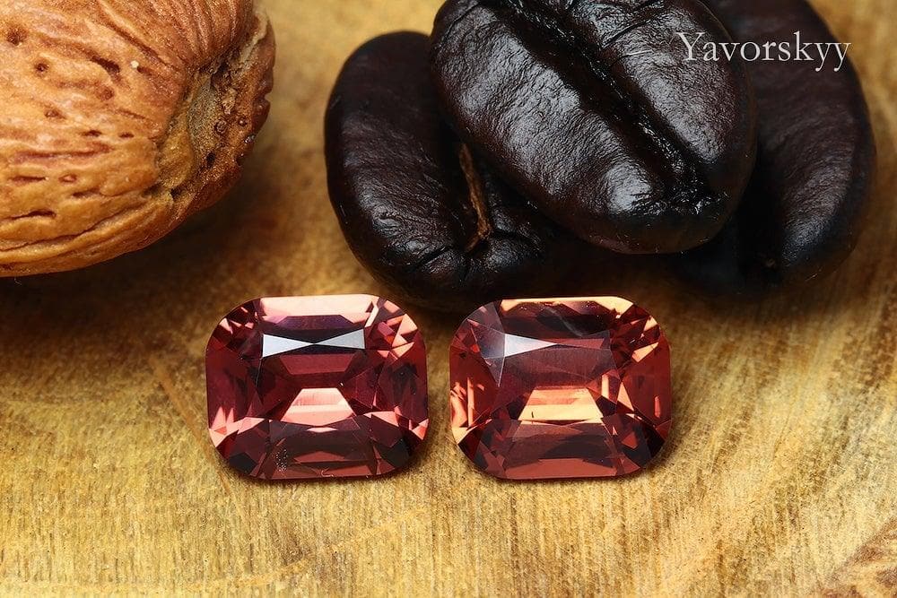 Match pair of orange spinel cushion 2.19 carats front view image