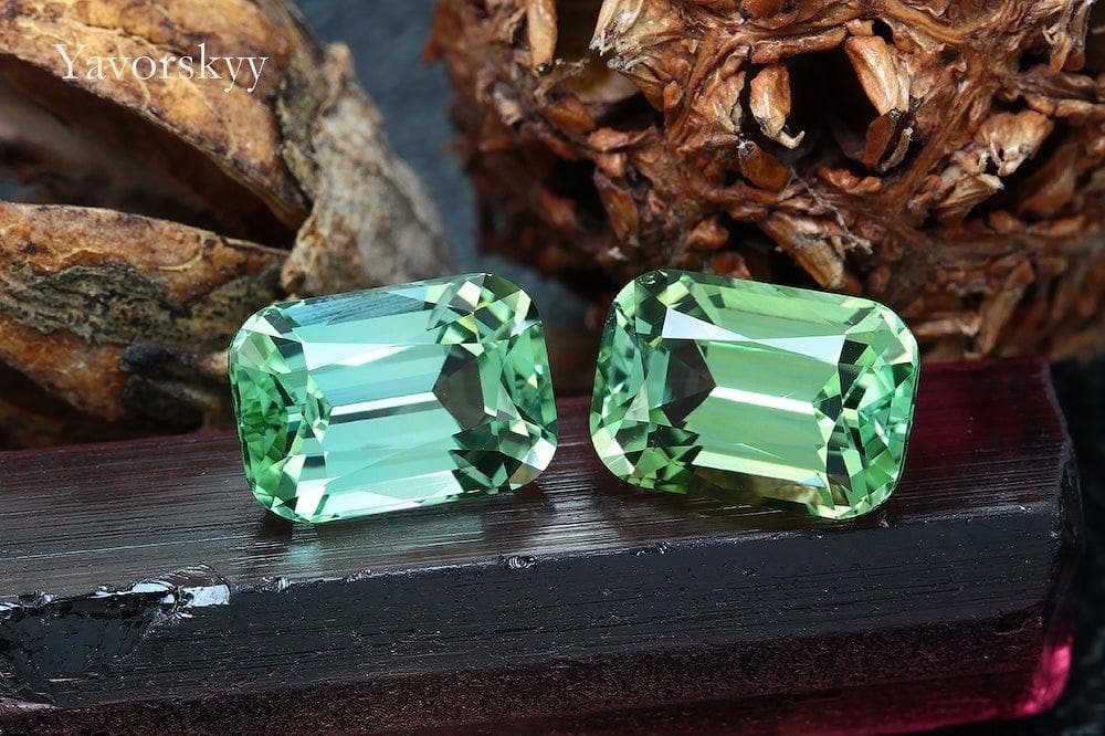 Front view photo of cushion green tourmaline 5.95 cts match pair