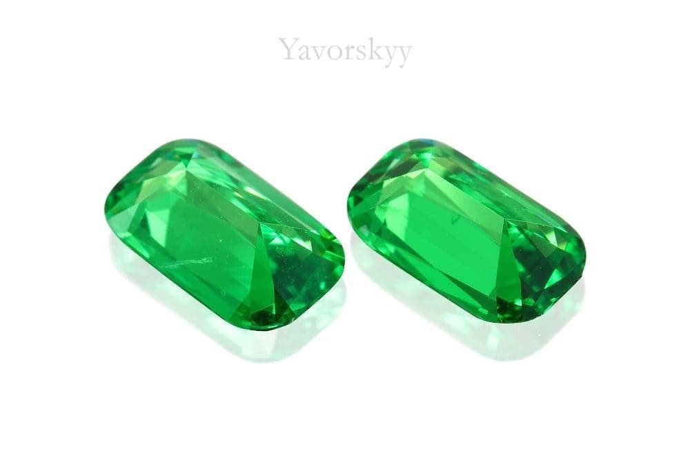 Bottom view picture of cushion tsavorite 1.79 cts pair