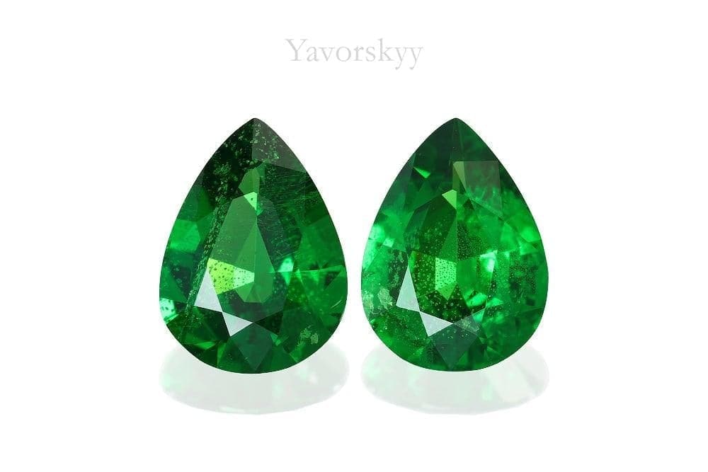 Front view picture of pear tsavorite 1.8 cts match pair