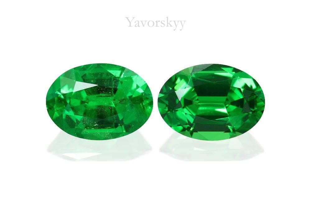 Front view photo of oval tsavorite 1.95 cts pair