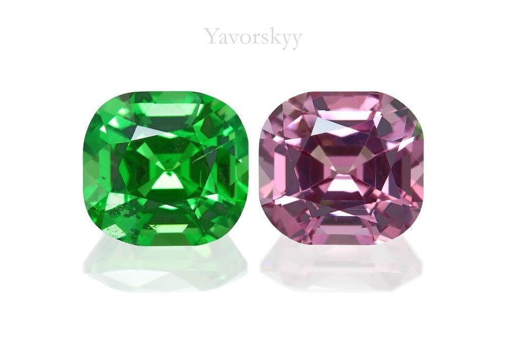 Top view picture of cushion pink tsavorite 3.61 cts pair