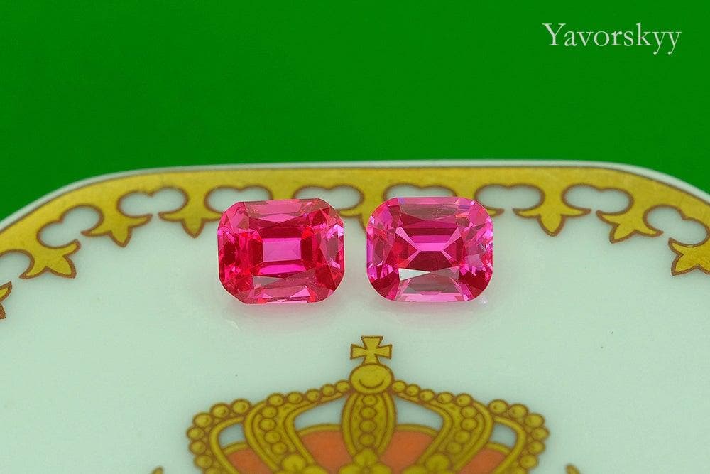A match pair of red spinel cushion 1.41 carats front view photo