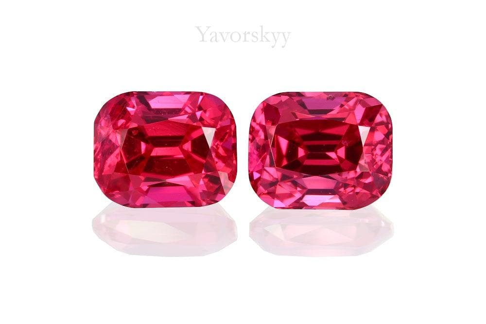A match pair of red spinel cushion 1.06 ct front view photo