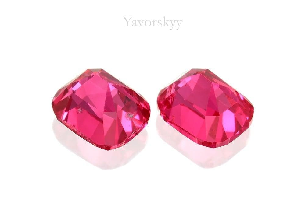 Bottom view photo of cushion red spinel 1.06 ct pair