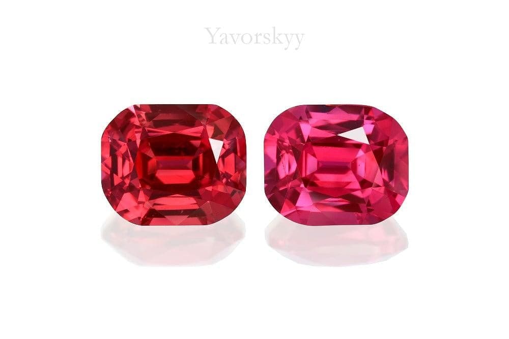 Top view photo of matched pair red spinel 1.19 carats