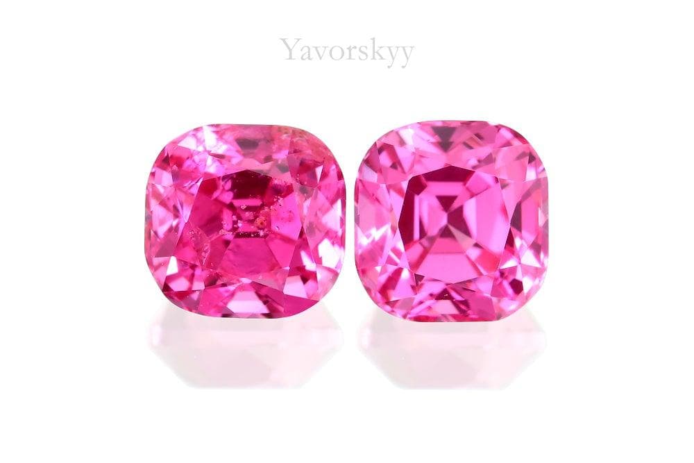 Top view picture of cushion pink spinel 1.27 cts pair