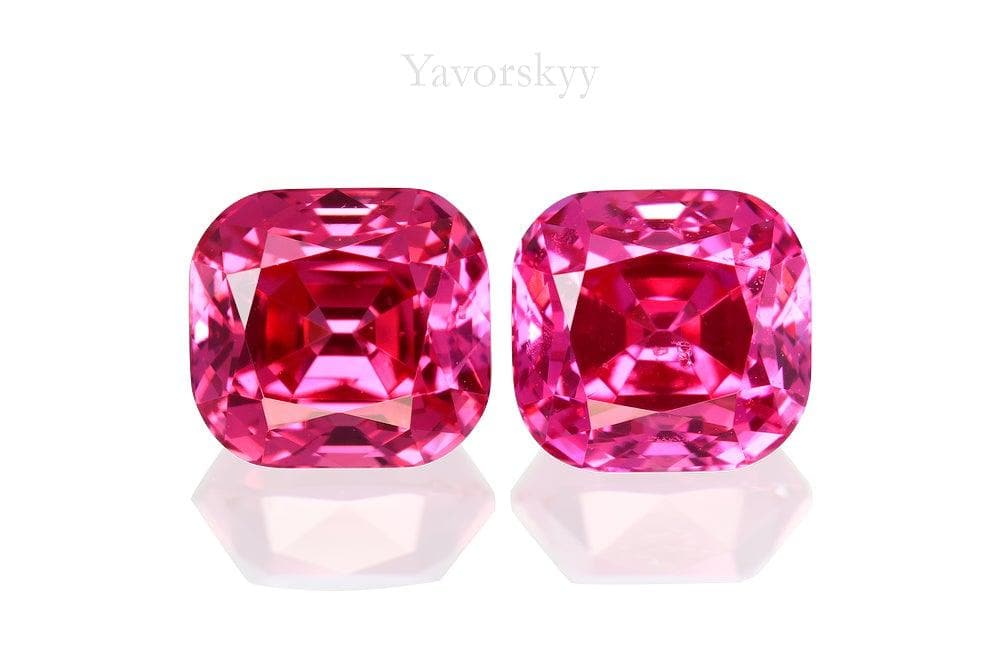 Top view picture of cushion pink spinel 1.3 cts match pair