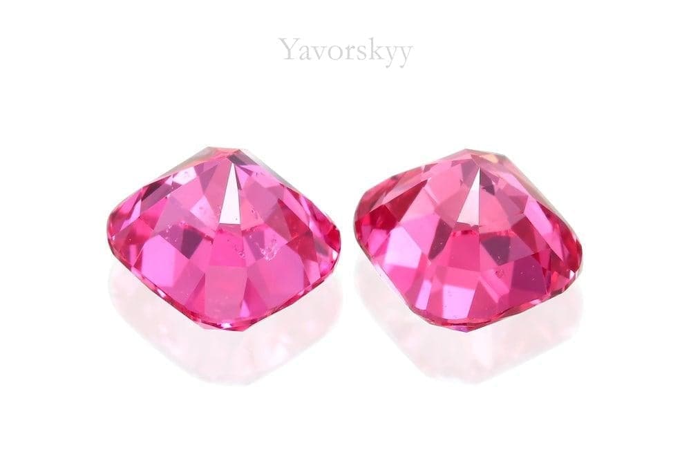 Bottom view picture of cushion pink spinel 1.3 carats pair