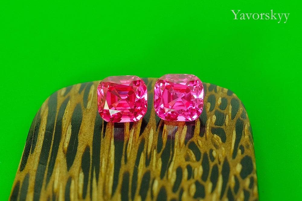 Front view image of cushion pink spinel 1.3 cts match pair