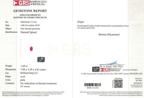 Vivid pink spinel certificate+
