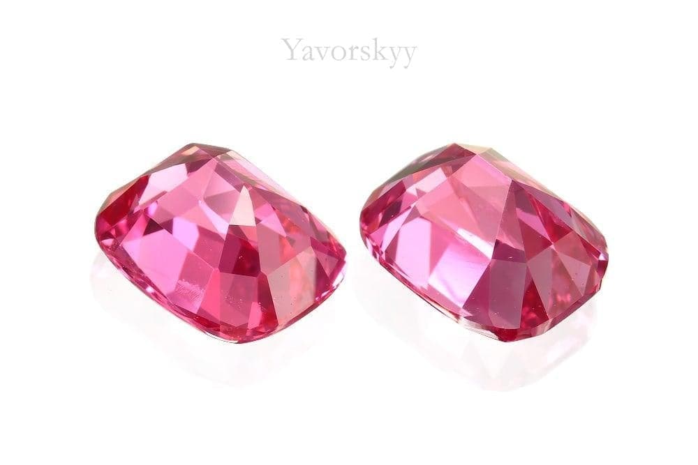 Bottom view picture of cushion pink spinel 2.75 carats pair