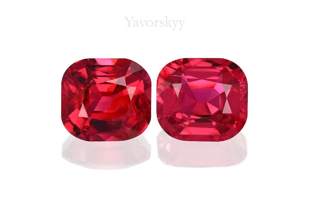 Match pair of red spinel cushion 1.78 cts front view picture