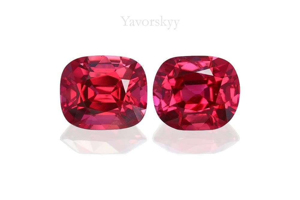 A match pair of red spinel cushion 2.26 carats front view picture
