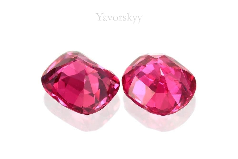 Bottom view photo of cushion red spinel 2.26 cts matched pair