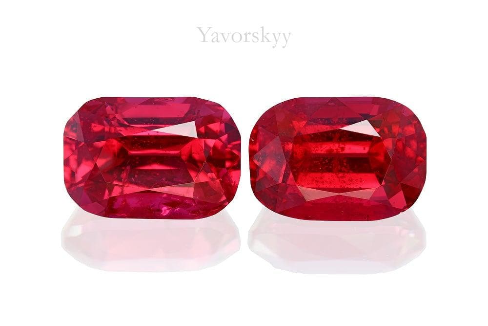 Front view picture of matched pair red spinel 2.19 cts