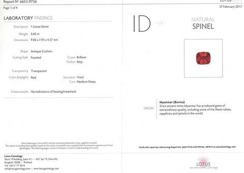 The image certificate of spinel 2.65 cts 