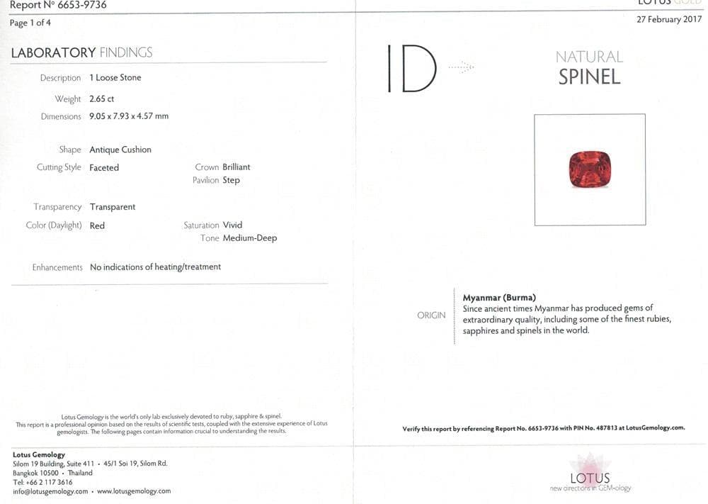 The image certificate of spinel 2.65 cts 