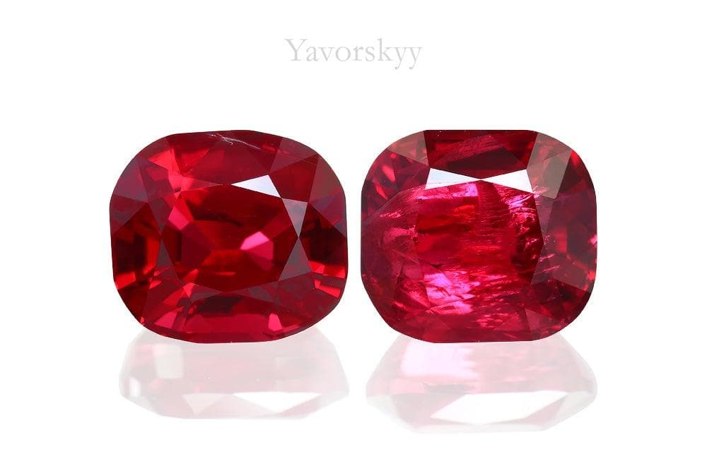 Front view photo of cushion red spinel 3.34 cts match pair